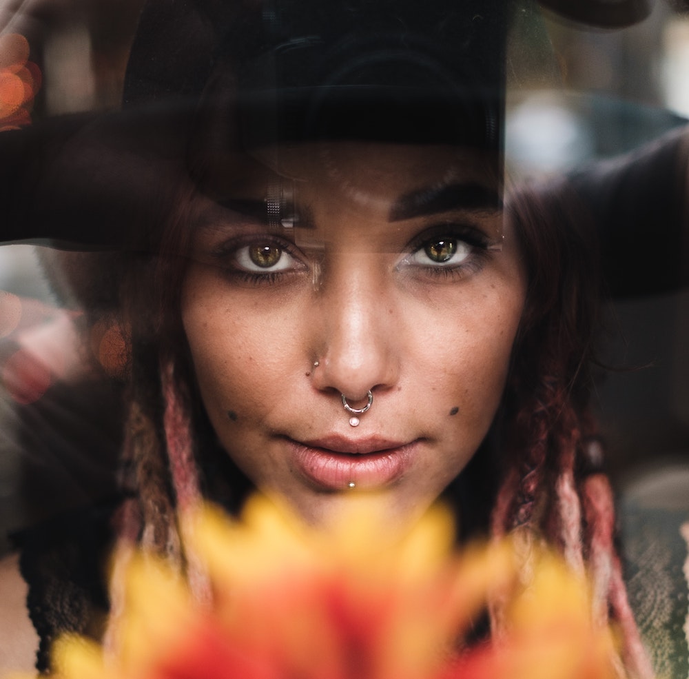 Woman with septum piercing