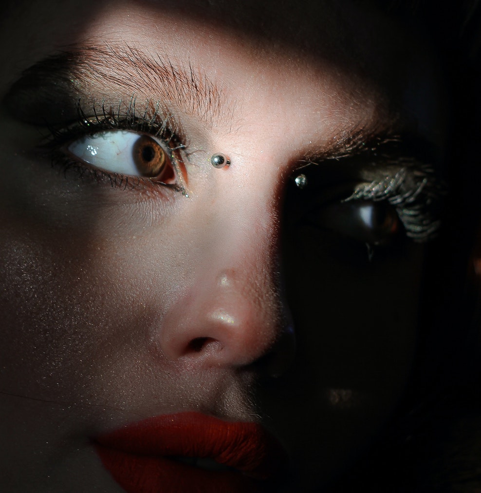 Woman with bridge piercing